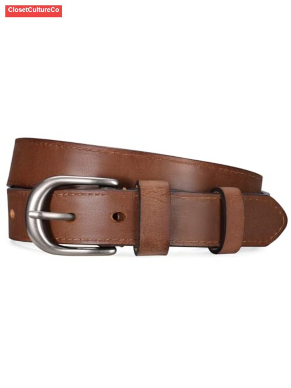 Genuine Leather Belt with Gold Buckle Full Grain Leather Waist Belt